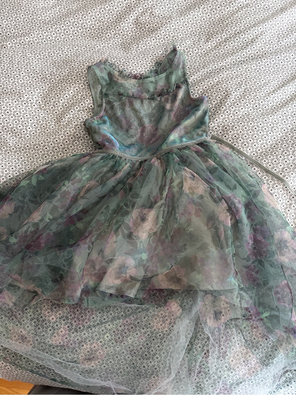 Zunie Green Floral Tulle Party Dress with Purple Accents